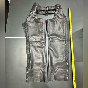 Eagle Black Leather Motorcycle Chaps Braided XS Thick Leather Adjustable Waist